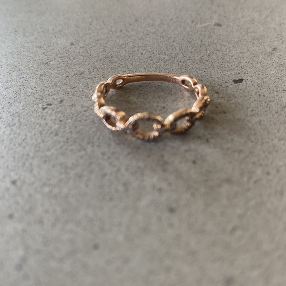 SOLID ROSE GOLD & pavè Diamonds ring diamond band chain link wedding 7 karat kt - Picture 4 of 10